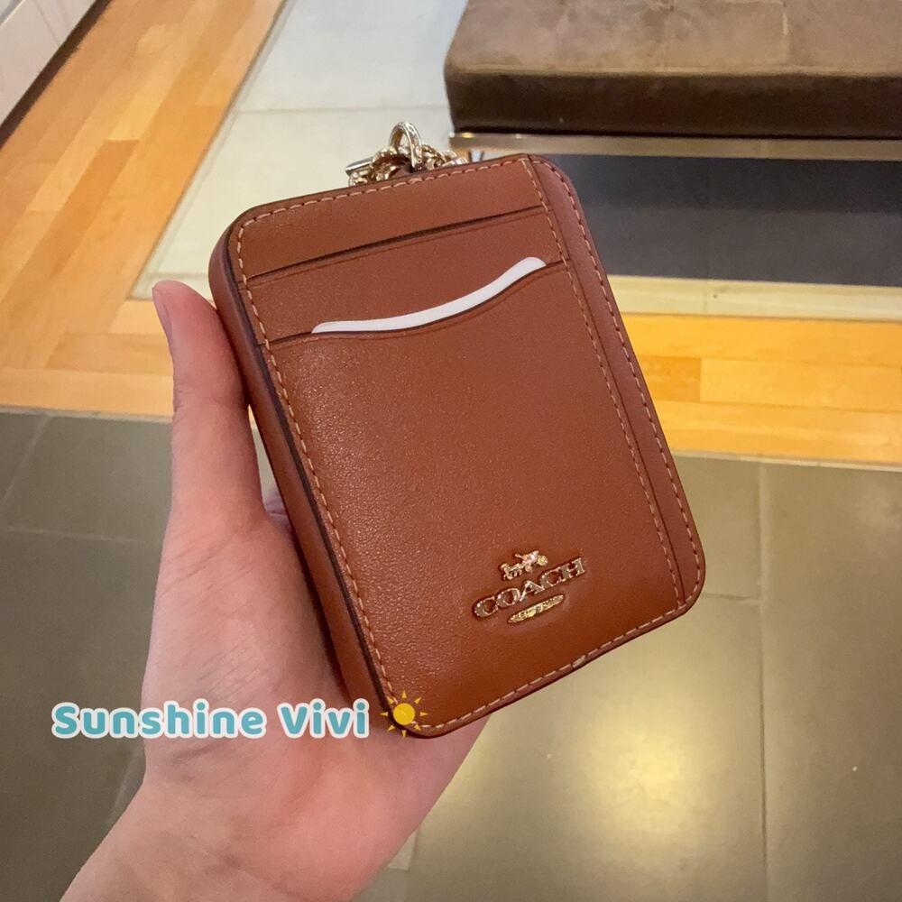 NWT Coach Zip Card Case Leather CCV89 IM/AMBER BROWN